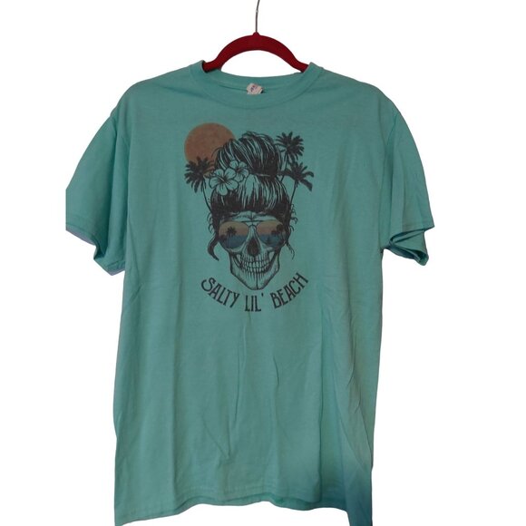Salty Lil Beach Jerzees Dri-Power Tee Skull Print Graphic Unisex T-Shirt M Cotto - Picture 1 of 3